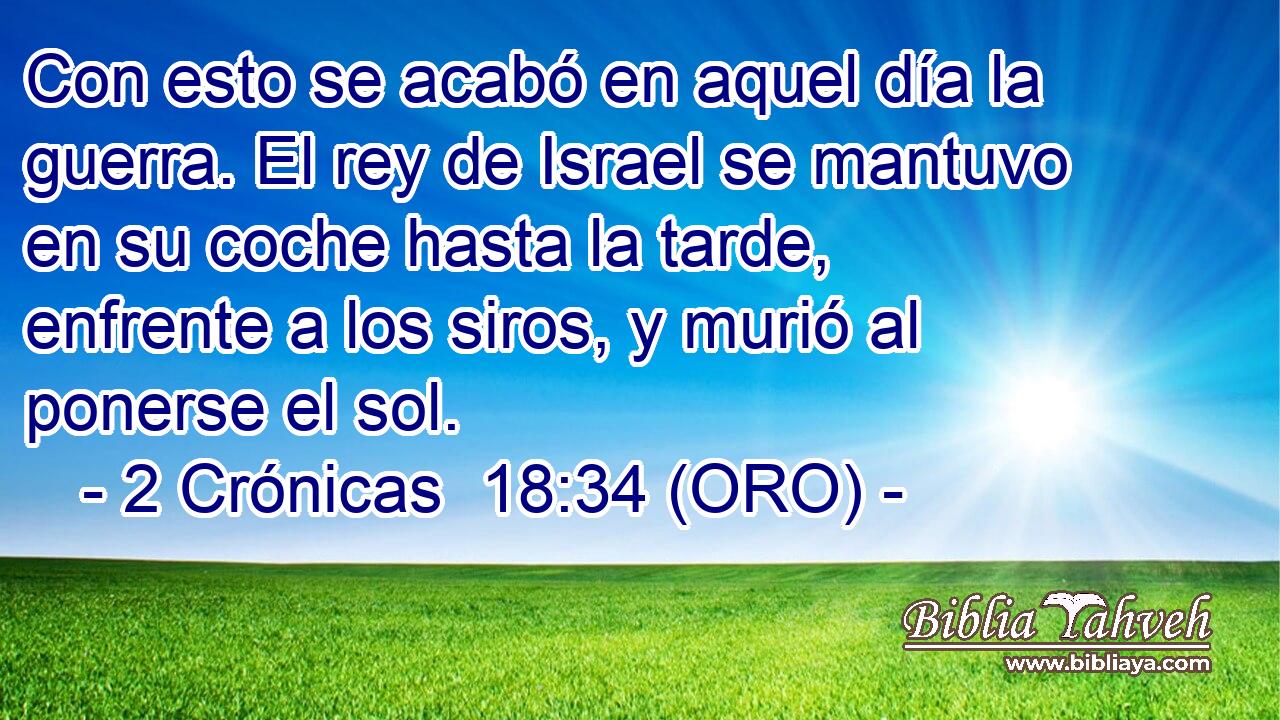  Con esto se acabó en aquel día la guerra. El rey de Israel se mantuvo en su coche hasta la tarde, enfrente a los siros, y murió al ponerse el sol. 