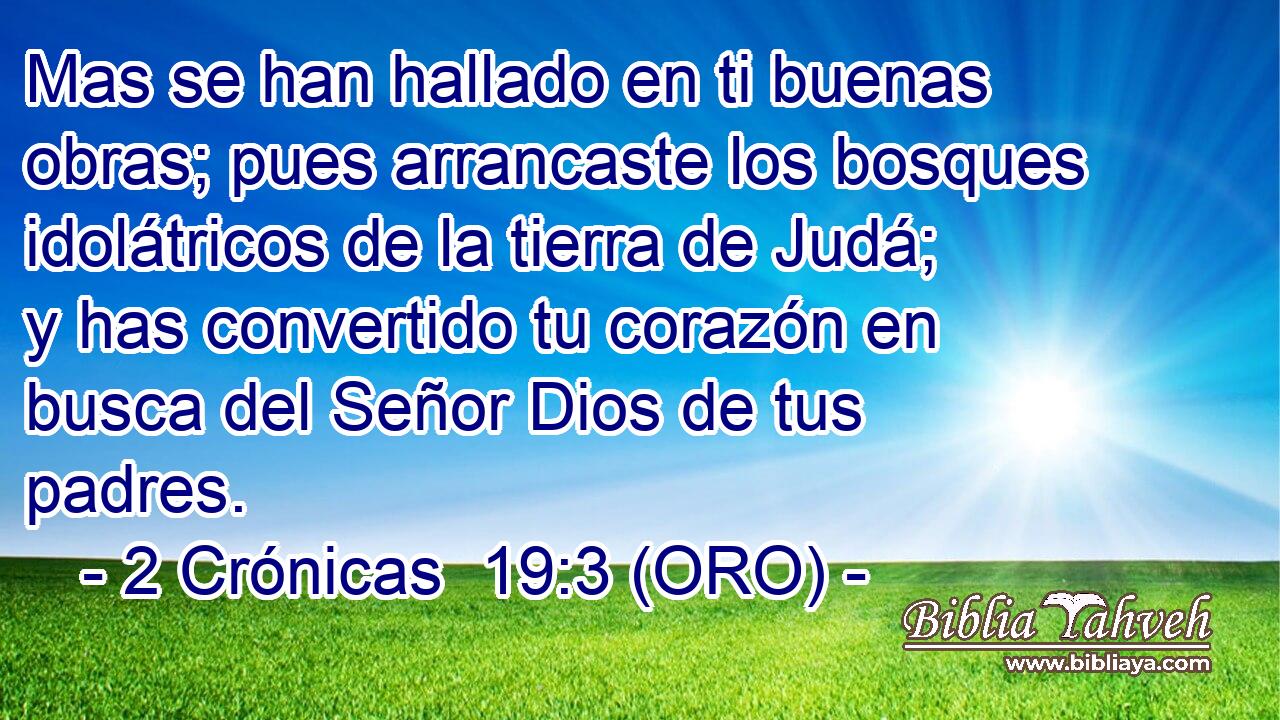  Mas se han hallado en ti buenas obras; pues arrancaste los bosques idolátricos de la tierra de Judá; y has convertido tu corazón en busca del Señor Dios de tus padres. 