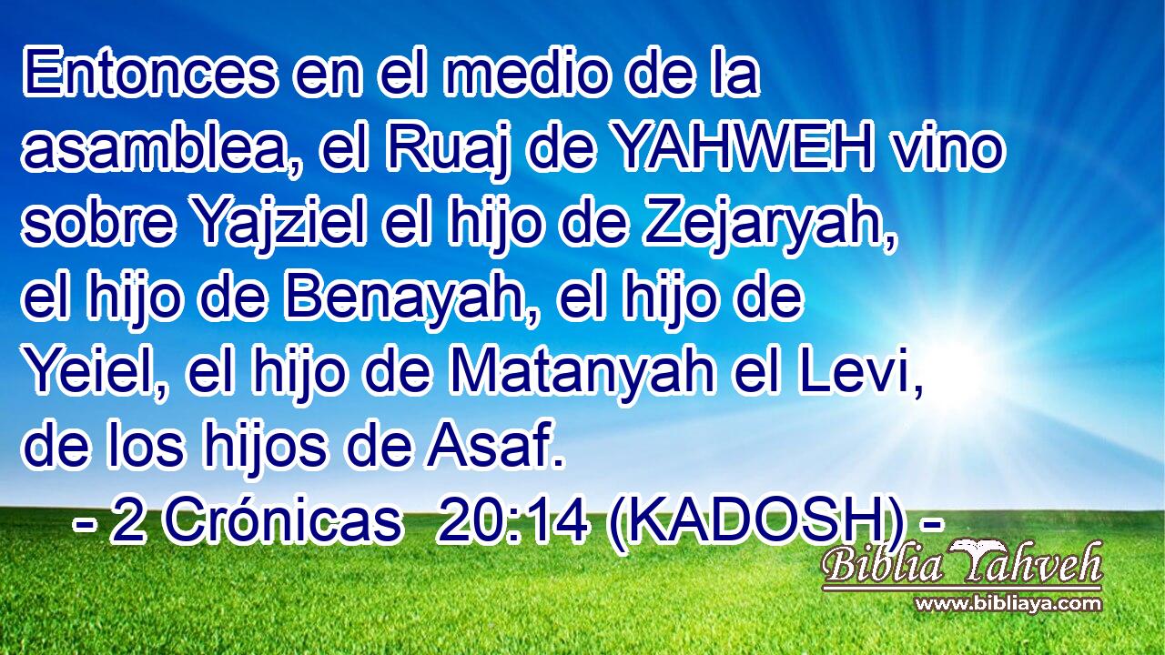  Entonces en el medio de la asamblea, el Ruaj de YAHWEH vino sobre Yajziel el hijo de Zejaryah, el hijo de Benayah, el hijo de Yeiel, el hijo de Matanyah el Levi, de los hijos de Asaf. 