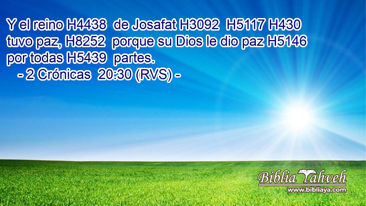 Y el reino H4438  de Josafat H3092  H5117 H430 tuvo paz, H8252  porque su Dios le dio paz H5146  por todas H5439  partes. 