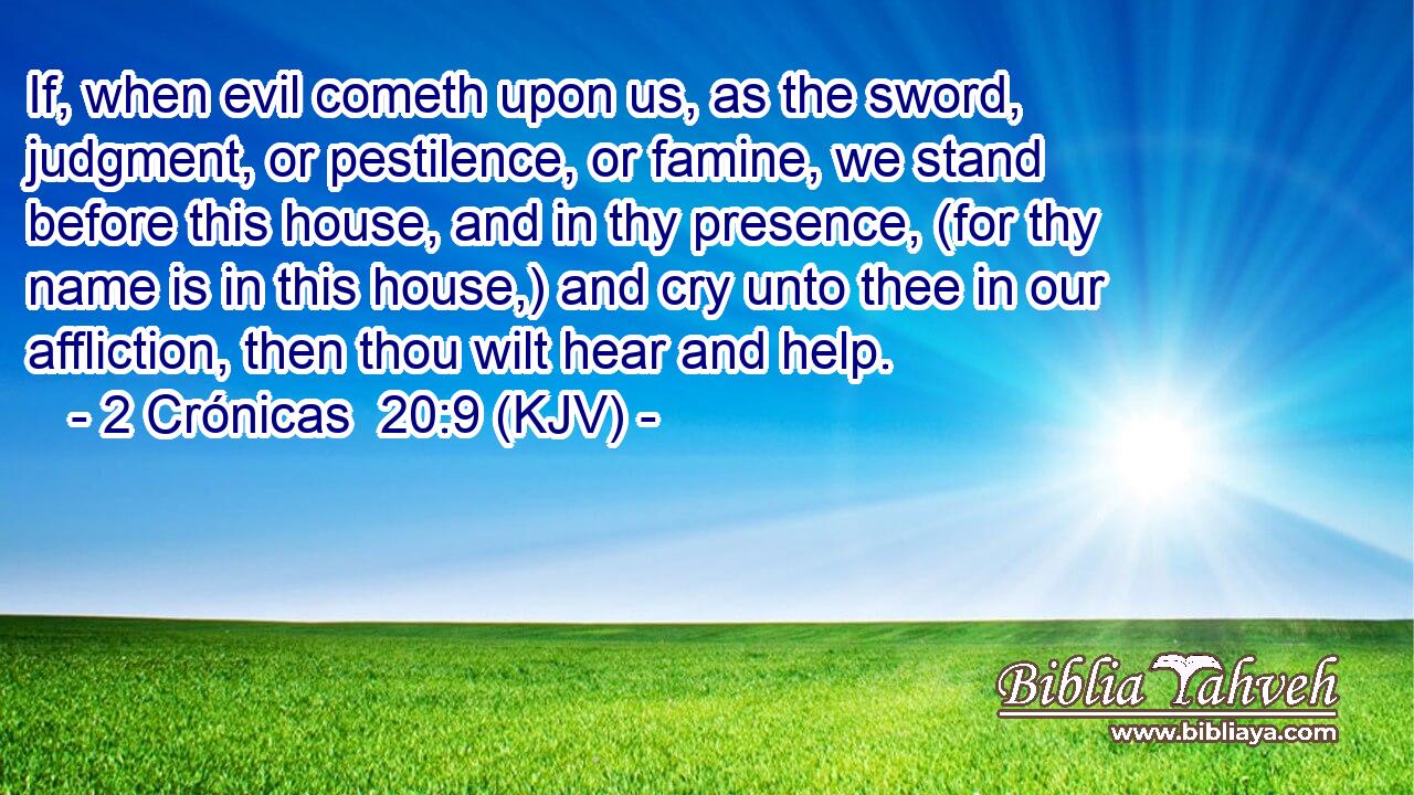 If, when evil cometh upon us, as the sword, judgment, or pestilence, or famine, we stand before this house, and in thy presence, (for thy name is in this house,) and cry unto thee in our affliction, then thou wilt hear and help.