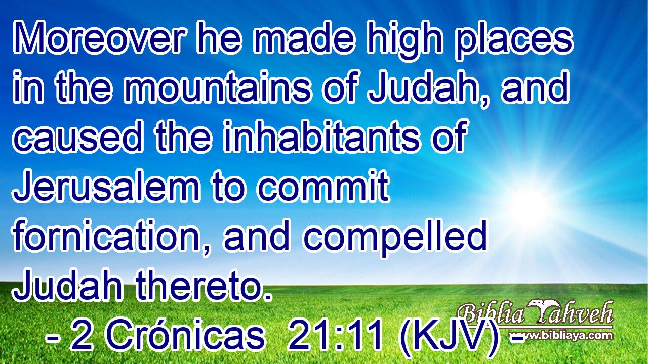 Moreover he made high places in the mountains of Judah, and caused the inhabitants of Jerusalem to commit fornication, and compelled Judah thereto.