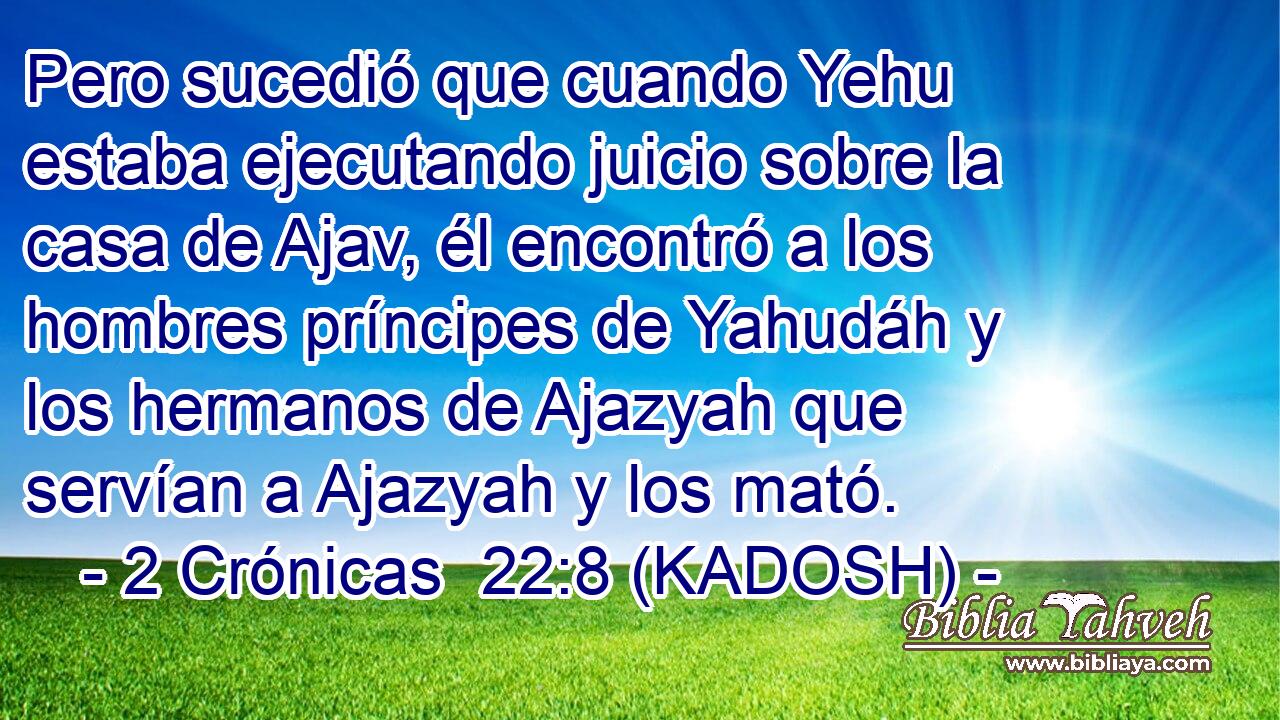  Pero sucedió que cuando Yehu estaba ejecutando juicio sobre la casa de Ajav, él encontró a los hombres príncipes de Yahudáh y los hermanos de Ajazyah que servían a Ajazyah y los mató. 