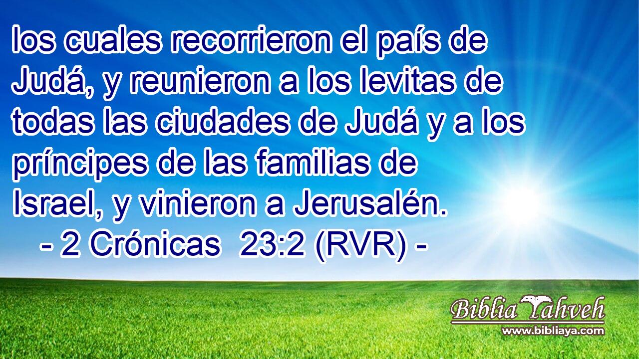 los cuales recorrieron el país de Judá, y reunieron a los levitas de todas las ciudades de Judá y a los príncipes de las familias de Israel, y vinieron a Jerusalén.