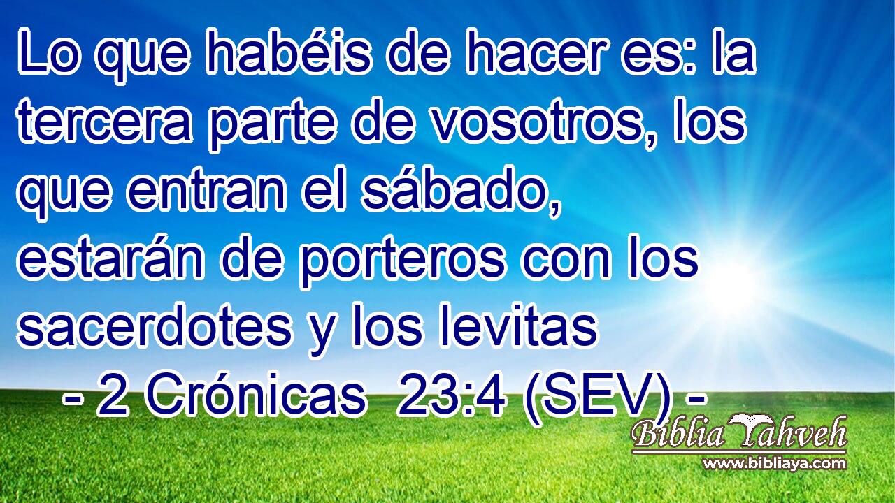 Lo que habéis de hacer es: la tercera parte de vosotros, los que entran el sábado, estarán de porteros con los sacerdotes y los levitas