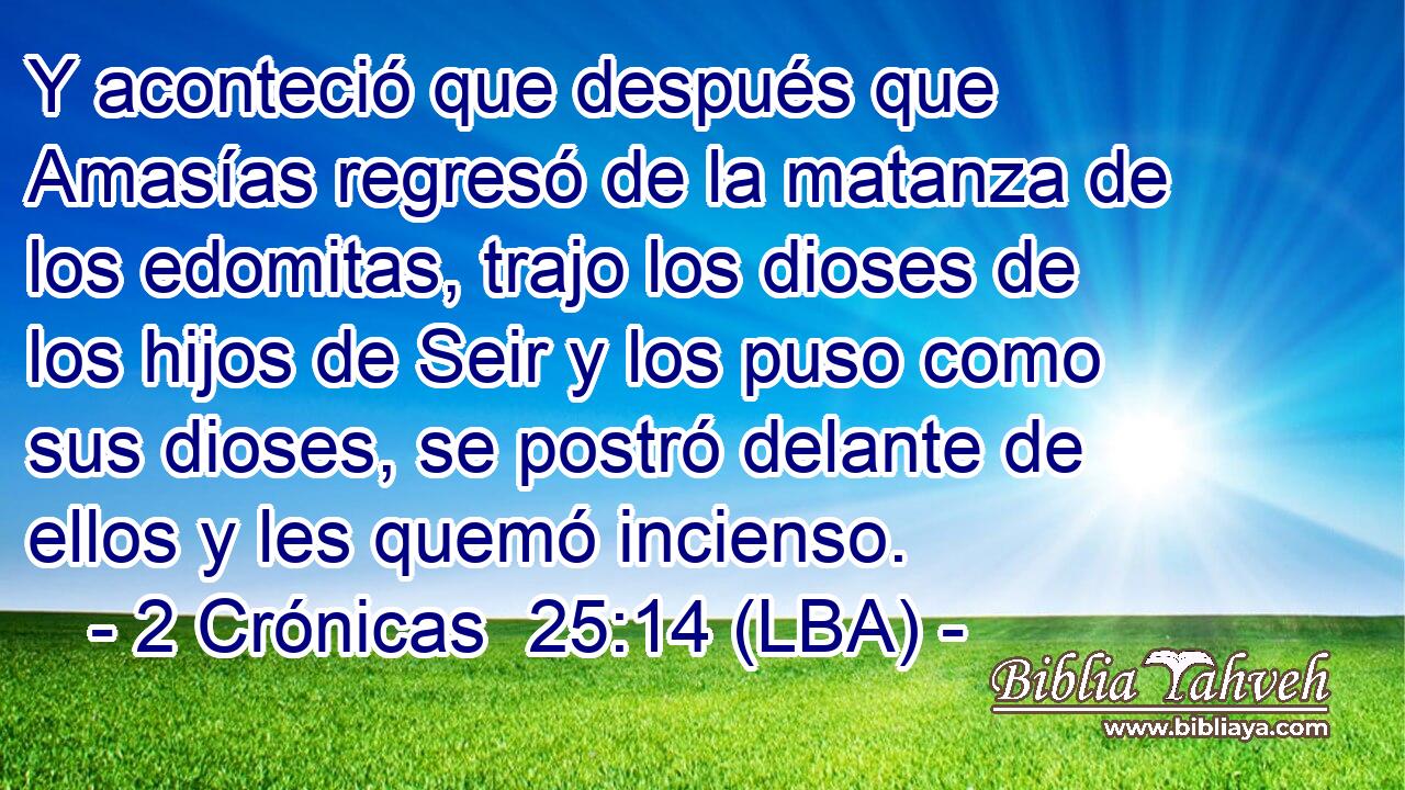 Y aconteció que después que Amasías regresó de la matanza de los edomitas, trajo los dioses de los hijos de Seir y los puso como sus dioses, se postró delante de ellos y les quemó incienso.