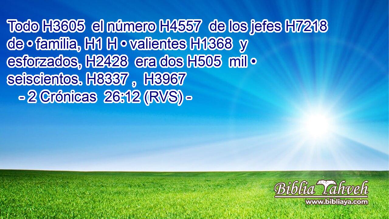 Todo H3605  el número H4557  de los jefes H7218  de • familia, H1 H • valientes H1368  y esforzados, H2428  era dos H505  mil • seiscientos. H8337 ,  H3967 