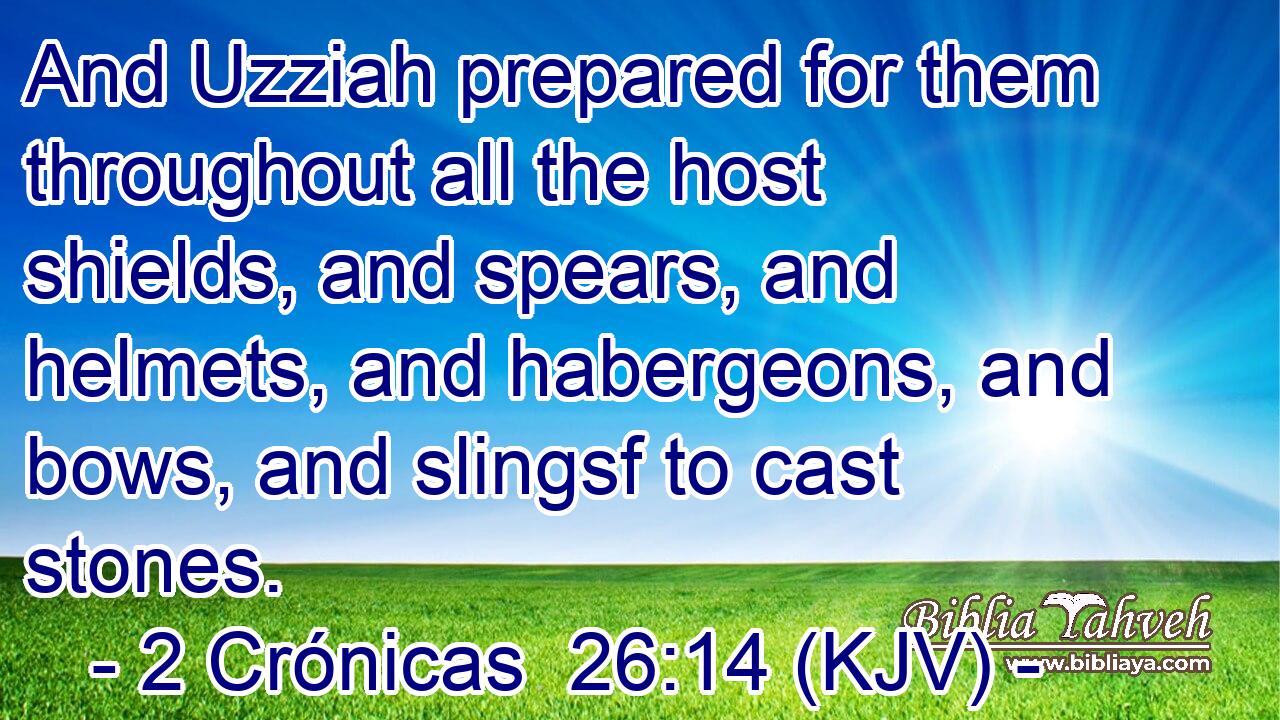 And Uzziah prepared for them throughout all the host shields, and spears, and helmets, and habergeons, and bows, and slingsf to cast stones.