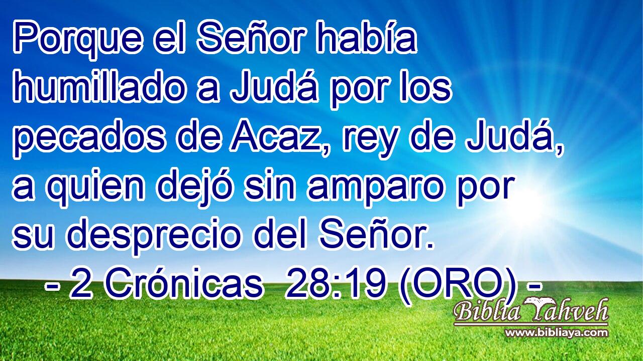  Porque el Señor había humillado a Judá por los pecados de Acaz, rey de Judá, a quien dejó sin amparo por su desprecio del Señor. 