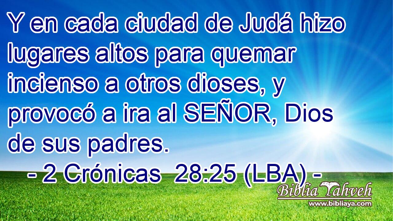 Y en cada ciudad de Judá hizo lugares altos para quemar incienso a otros dioses, y provocó a ira al SEÑOR, Dios de sus padres.