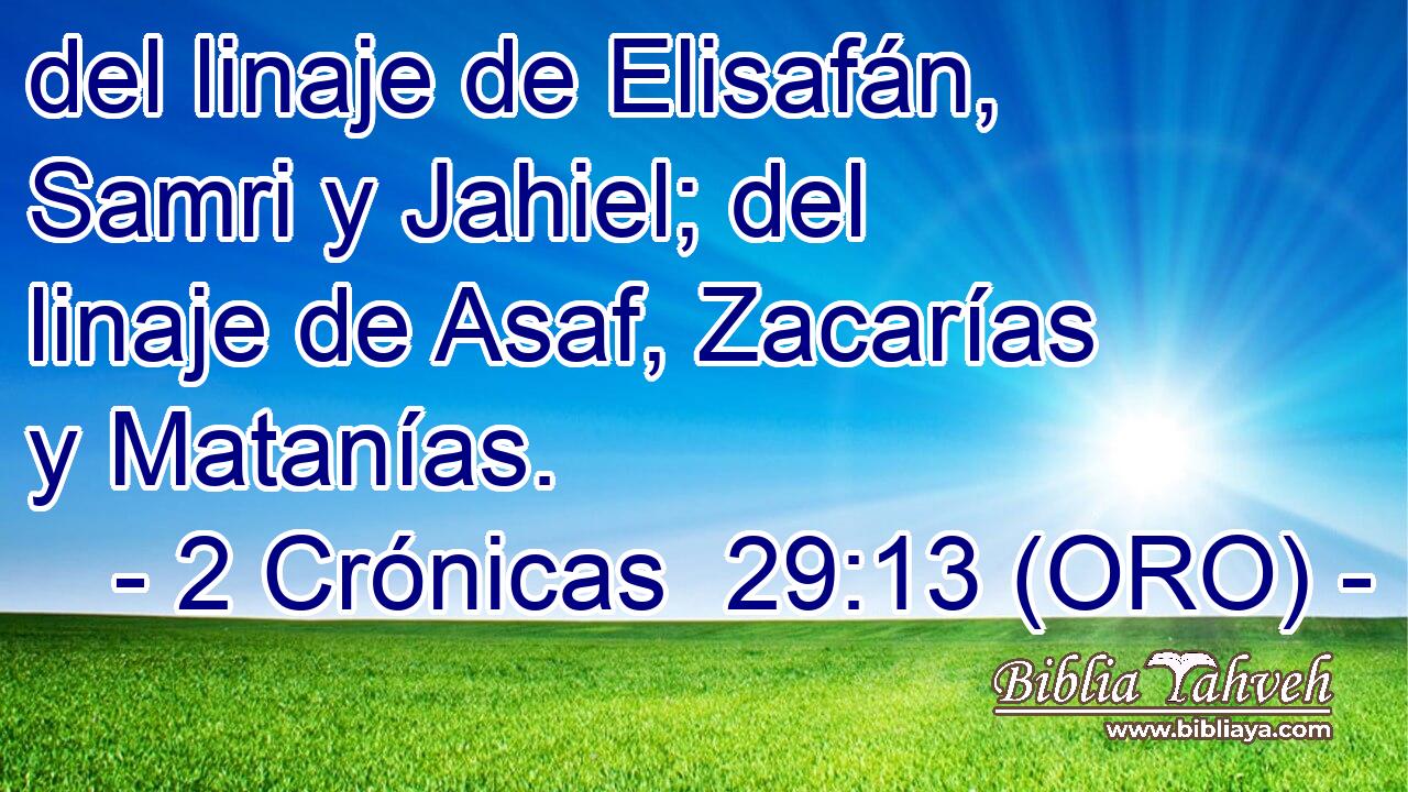  del linaje de Elisafán, Samri y Jahiel; del linaje de Asaf, Zacarías y Matanías. 