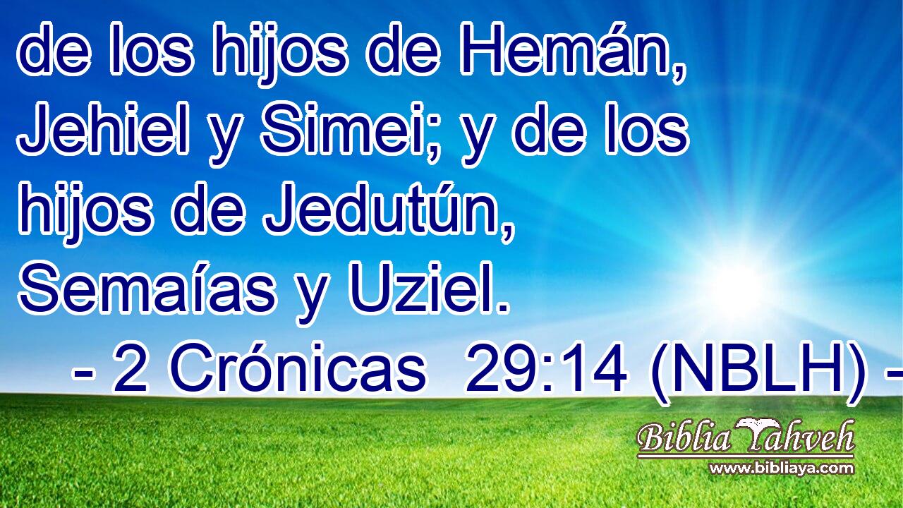  de los hijos de Hemán, Jehiel y Simei; y de los hijos de Jedutún, Semaías y Uziel. 