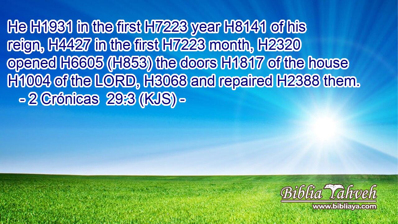 He H1931 in the first H7223 year H8141 of his reign, H4427 in the first H7223 month, H2320 opened H6605 (H853) the doors H1817 of the house H1004 of the LORD, H3068 and repaired H2388 them.