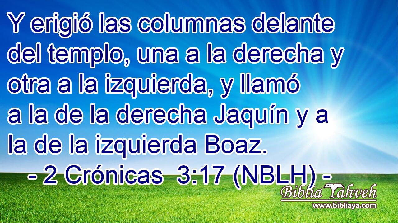  Y erigió las columnas delante del templo, una a la derecha y otra a la izquierda, y llamó a la de la derecha Jaquín y a la de la izquierda Boaz. 
