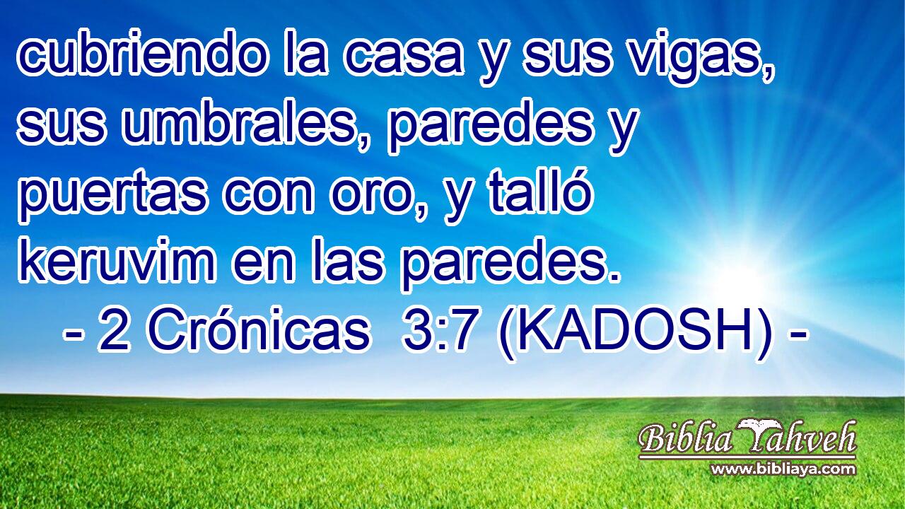  cubriendo la casa y sus vigas, sus umbrales, paredes y puertas con oro, y talló keruvim en las paredes. 