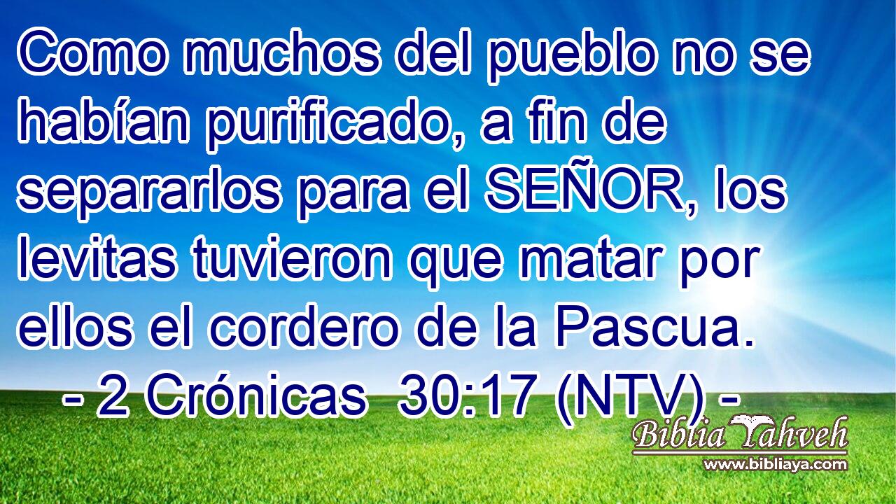 Como muchos del pueblo no se habían purificado, a fin de separarlos para el SEÑOR, los levitas tuvieron que matar por ellos el cordero de la Pascua.