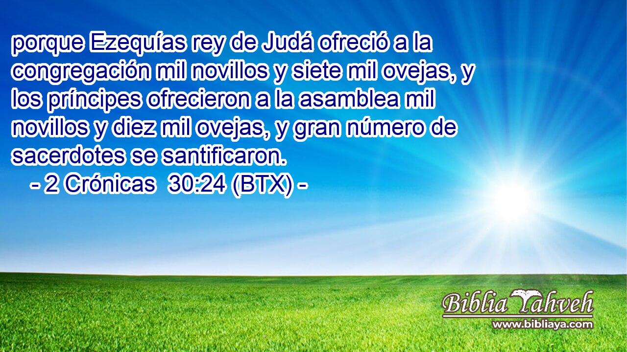 porque Ezequías rey de Judá ofreció a la congregación mil novillos y siete mil ovejas, y los príncipes ofrecieron a la asamblea mil novillos y diez mil ovejas, y gran número de sacerdotes se santificaron.