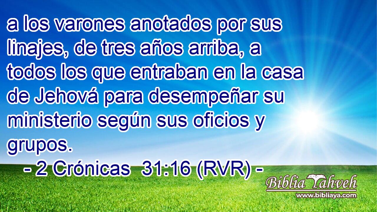 a los varones anotados por sus linajes, de tres años arriba, a todos los que entraban en la casa de Jehová para desempeñar su ministerio según sus oficios y grupos.