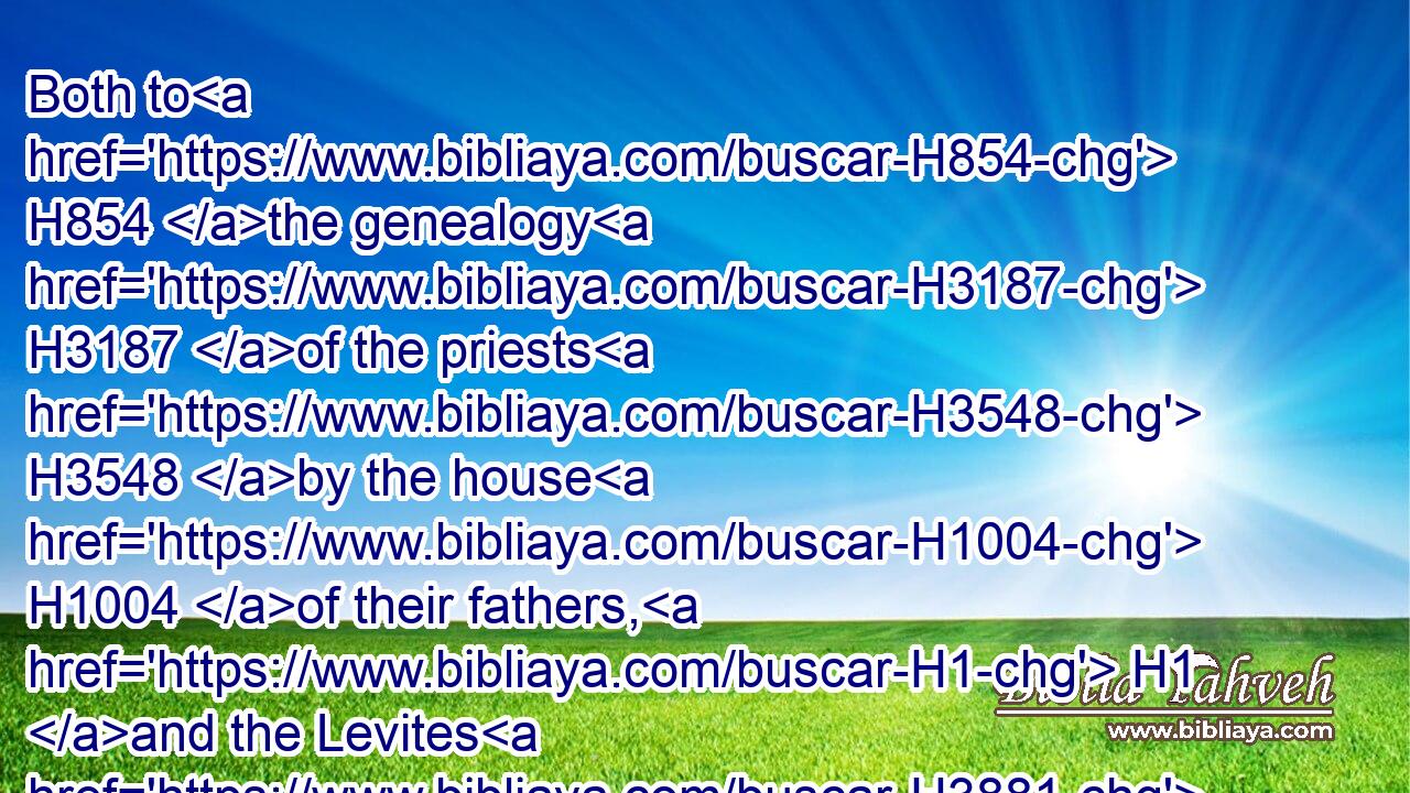 Both to H854 the genealogy H3187 of the priests H3548 by the house H1004 of their fathers, H1 and the Levites H3881 from twenty H6242 years H8141 old H4480  H1121 and upward, H4605 in their charges H4931 by their courses;H4256