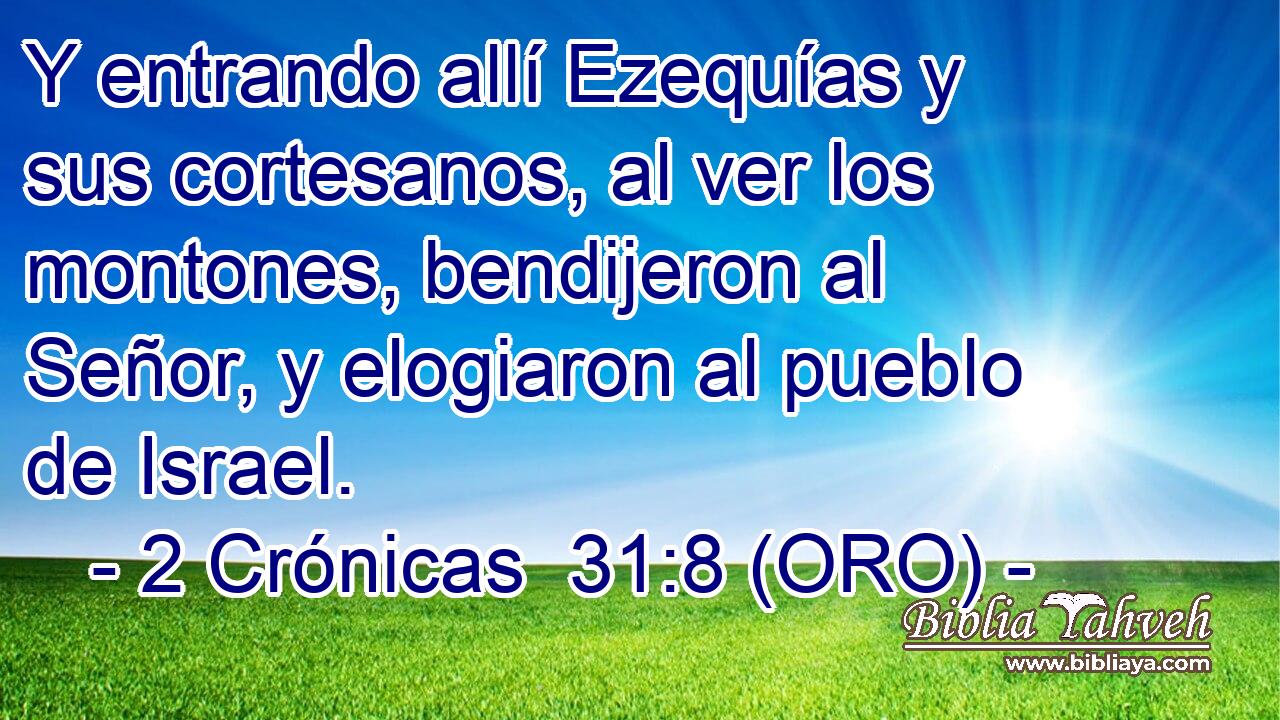  Y entrando allí Ezequías y sus cortesanos, al ver los montones, bendijeron al Señor, y elogiaron al pueblo de Israel. 