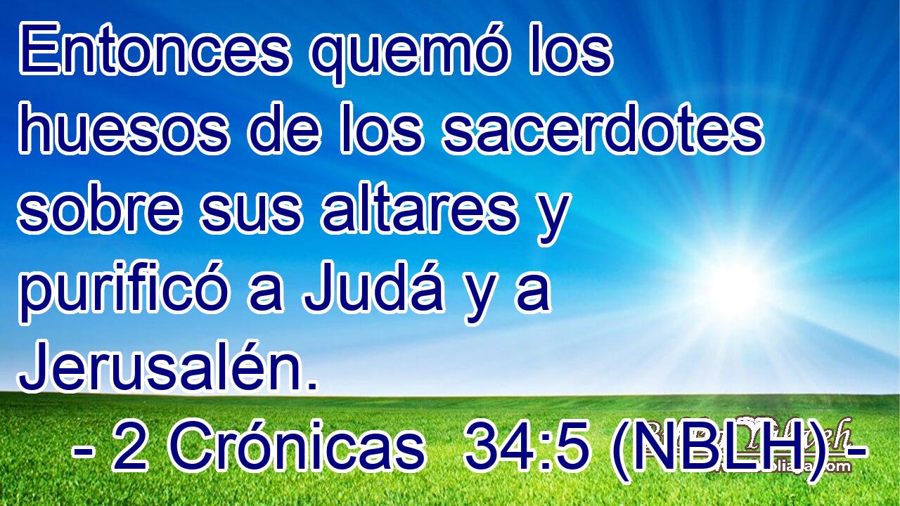  Entonces quemó los huesos de los sacerdotes sobre sus altares y purificó a Judá y a Jerusalén. 