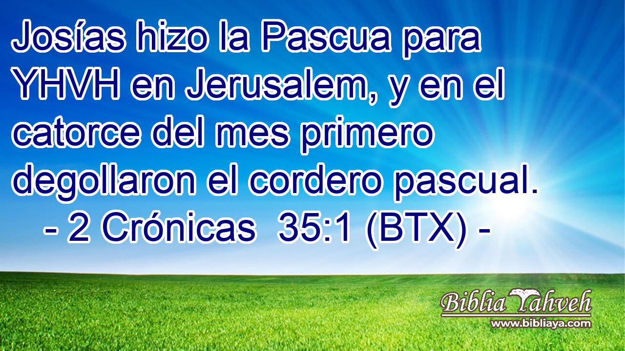 Josías hizo la Pascua para YHVH en Jerusalem, y en el catorce del mes primero degollaron el cordero pascual.