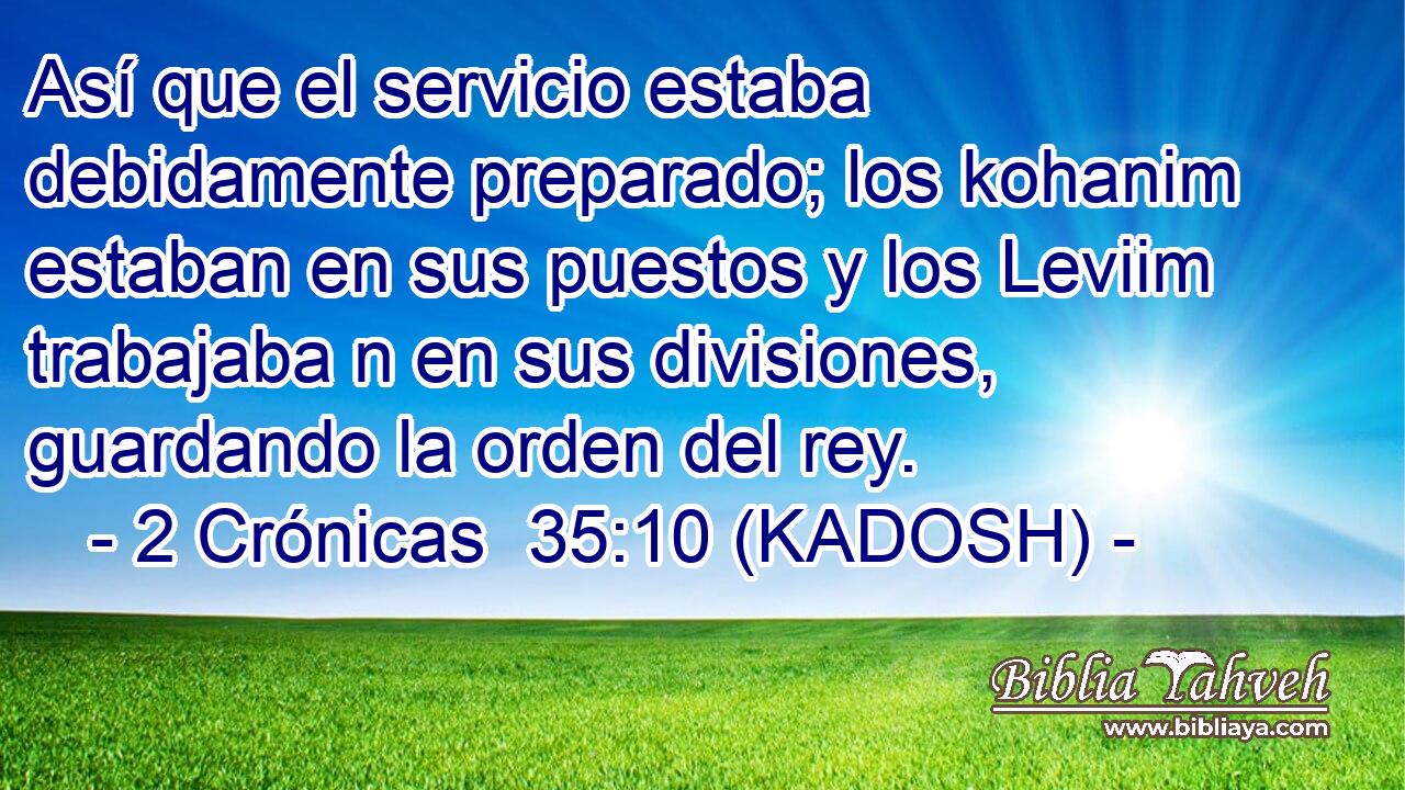  Así que el servicio estaba debidamente preparado; los kohanim estaban en sus puestos y los Leviim trabajaba n en sus divisiones, guardando la orden del rey. 