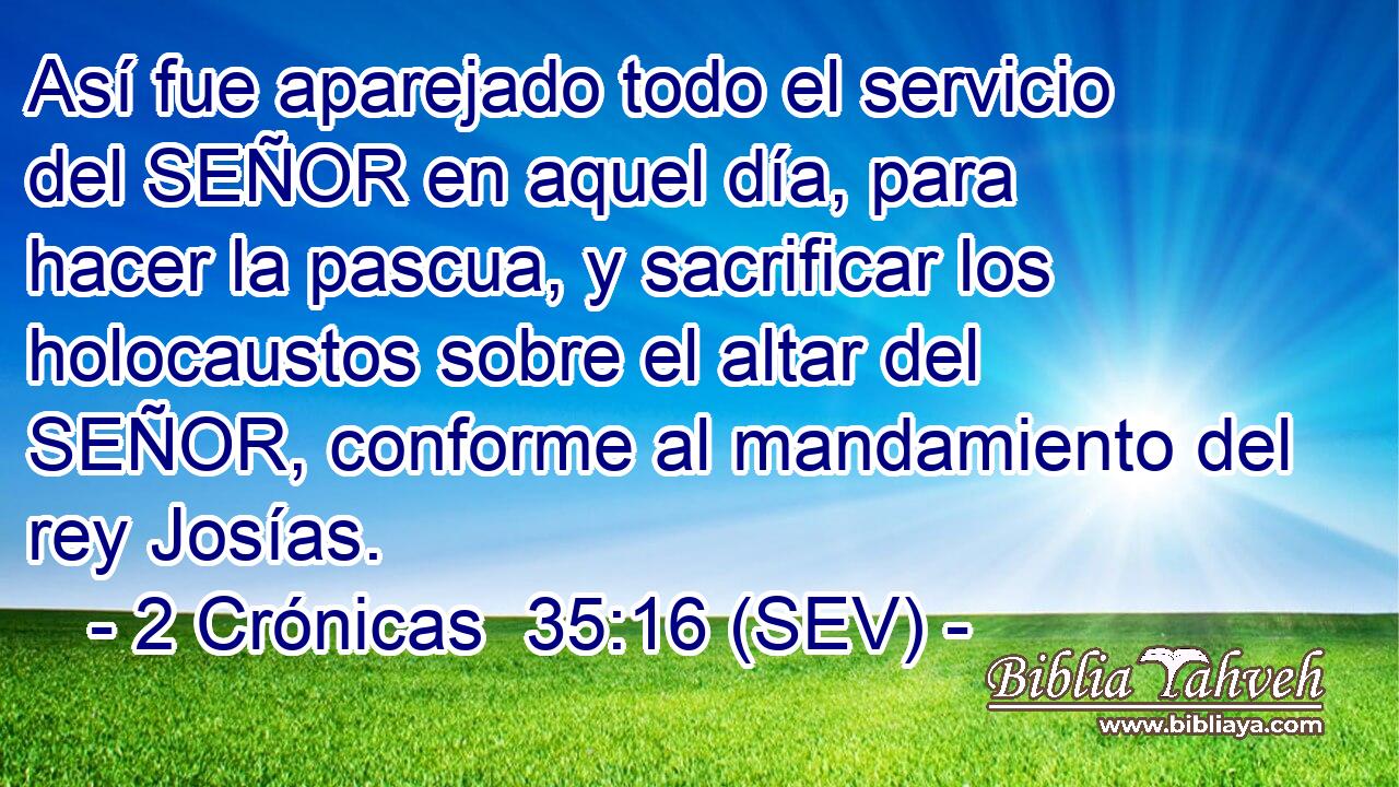 Así fue aparejado todo el servicio del SEÑOR en aquel día, para hacer la pascua, y sacrificar los holocaustos sobre el altar del SEÑOR, conforme al mandamiento del rey Josías.