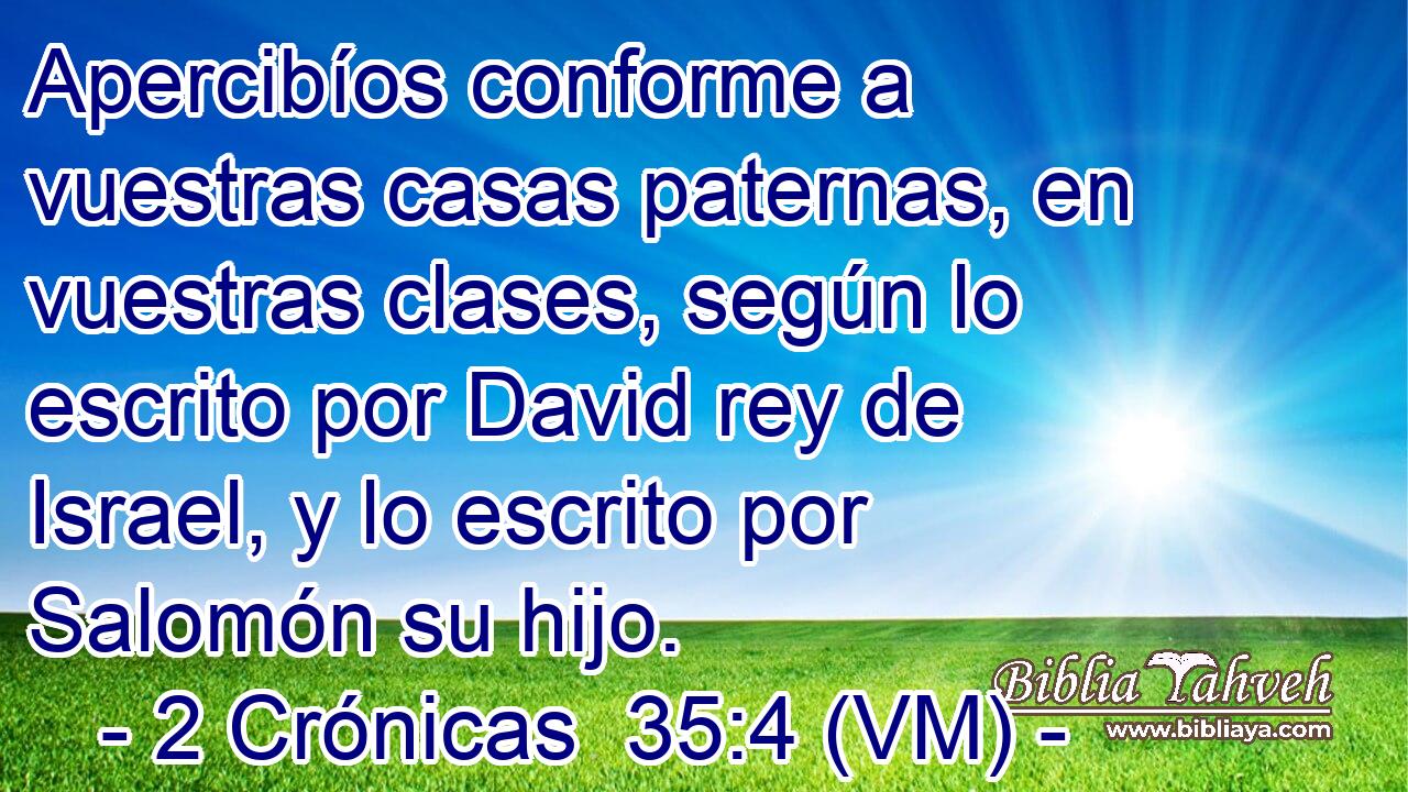  Apercibíos conforme a vuestras casas paternas, en vuestras clases, según lo escrito por David rey de Israel, y lo escrito por Salomón su hijo. 