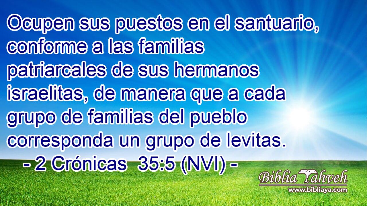  Ocupen sus puestos en el santuario, conforme a las familias patriarcales de sus hermanos israelitas, de manera que a cada grupo de familias del pueblo corresponda un grupo de levitas. 