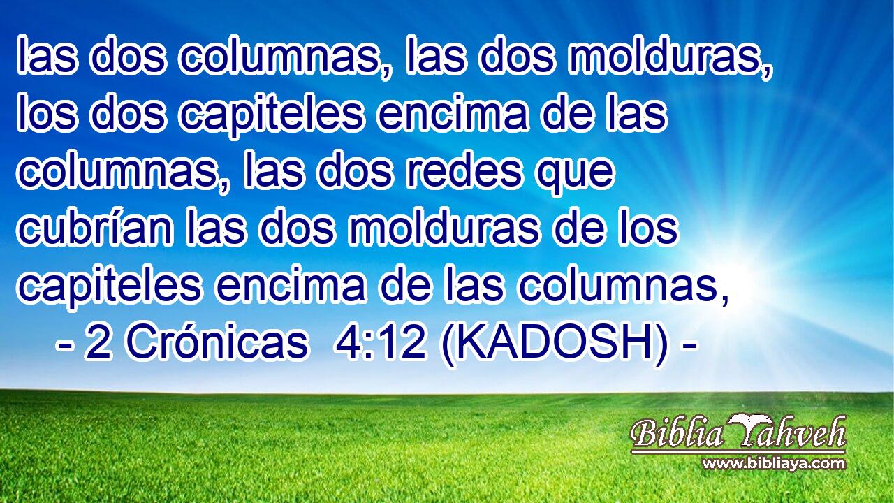 las dos columnas, las dos molduras, los dos capiteles encima de las columnas, las dos redes que cubrían las dos molduras de los capiteles encima de las columnas, 