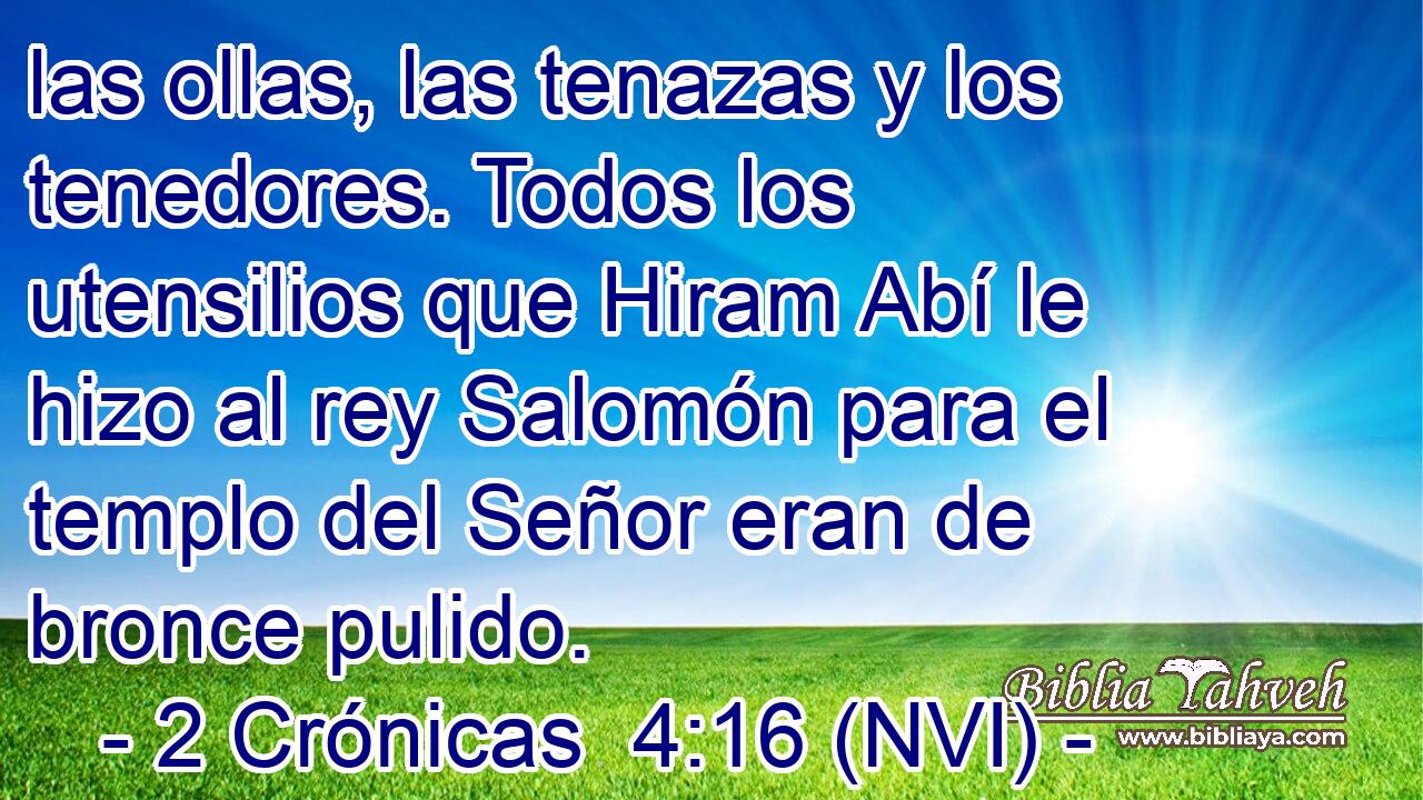  las ollas, las tenazas y los tenedores. Todos los utensilios que Hiram Abí le hizo al rey Salomón para el templo del Señor eran de bronce pulido. 