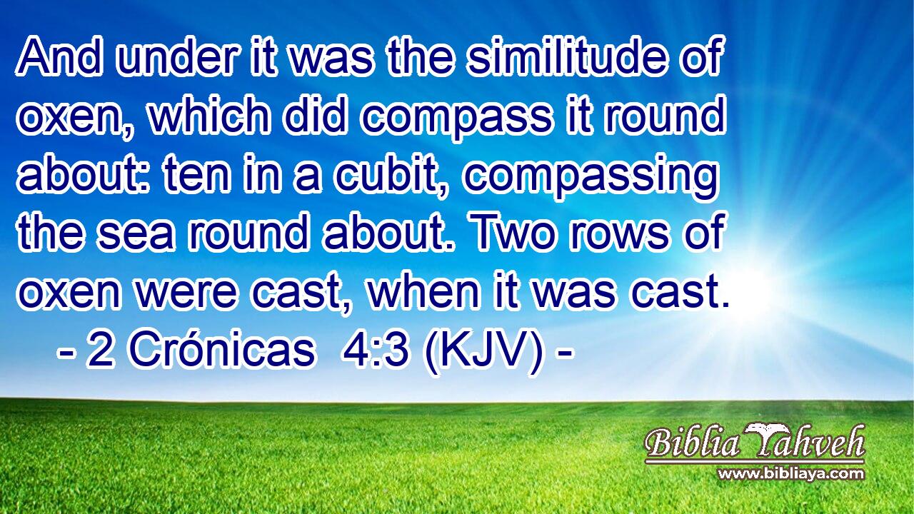 And under it was the similitude of oxen, which did compass it round about: ten in a cubit, compassing the sea round about. Two rows of oxen were cast, when it was cast.