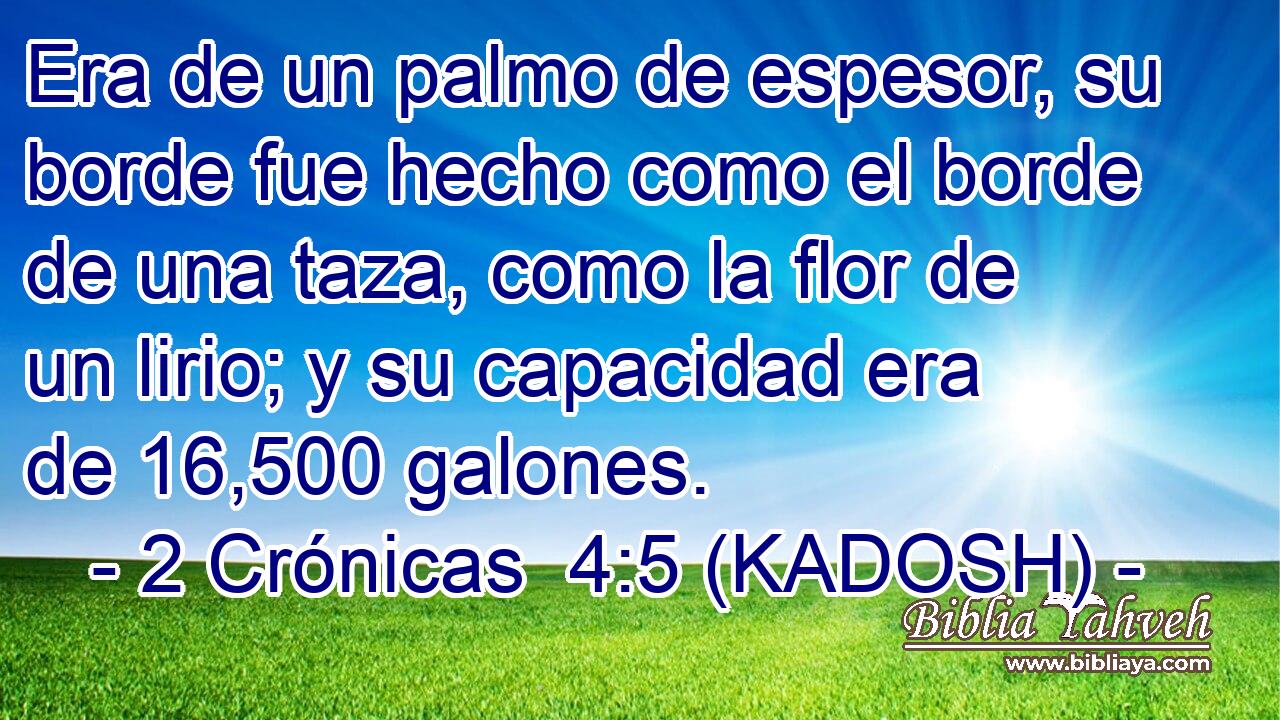  Era de un palmo de espesor, su borde fue hecho como el borde de una taza, como la flor de un lirio; y su capacidad era de 16,500 galones. 