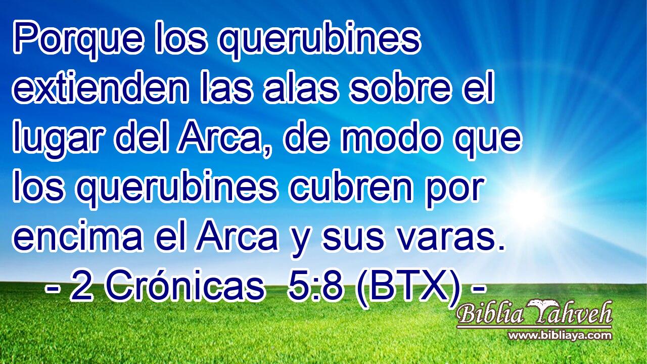 Porque los querubines extienden las alas sobre el lugar del Arca, de modo que los querubines cubren por encima el Arca y sus varas.