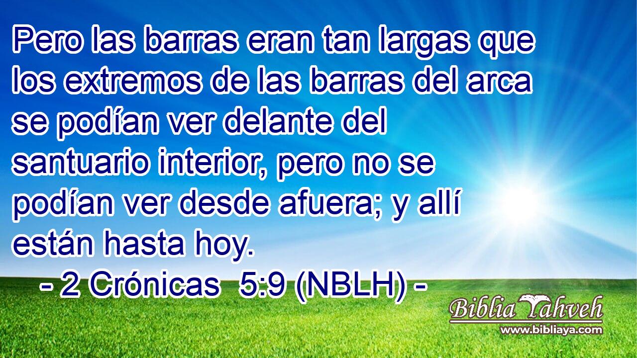  Pero las barras eran tan largas que los extremos de las barras del arca se podían ver delante del santuario interior, pero no se podían ver desde afuera; y allí están hasta hoy. 