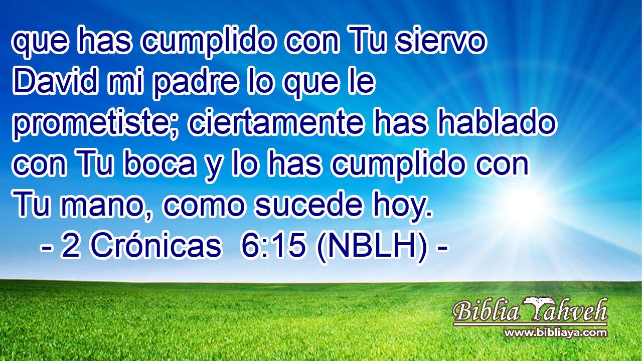  que has cumplido con Tu siervo David mi padre lo que le prometiste; ciertamente has hablado con Tu boca y lo has cumplido con Tu mano, como sucede hoy. 