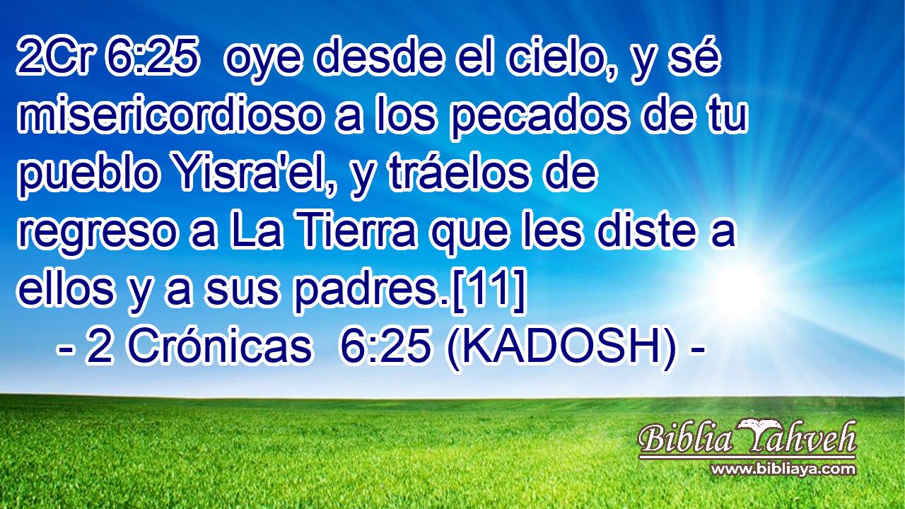  oye desde el cielo, y sé misericordioso a los pecados de tu pueblo Yisra'el, y tráelos de regreso a La Tierra que les diste a ellos y a sus padres.[11] 