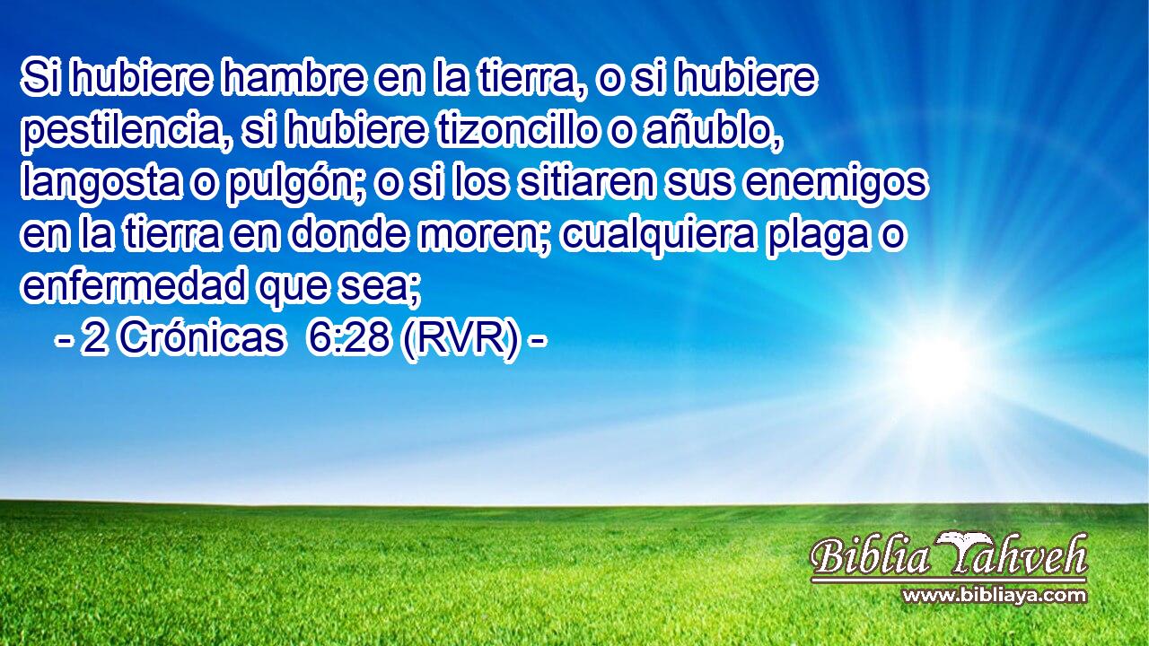 Si hubiere hambre en la tierra, o si hubiere pestilencia, si hubiere tizoncillo o añublo, langosta o pulgón; o si los sitiaren sus enemigos en la tierra en donde moren; cualquiera plaga o enfermedad que sea;