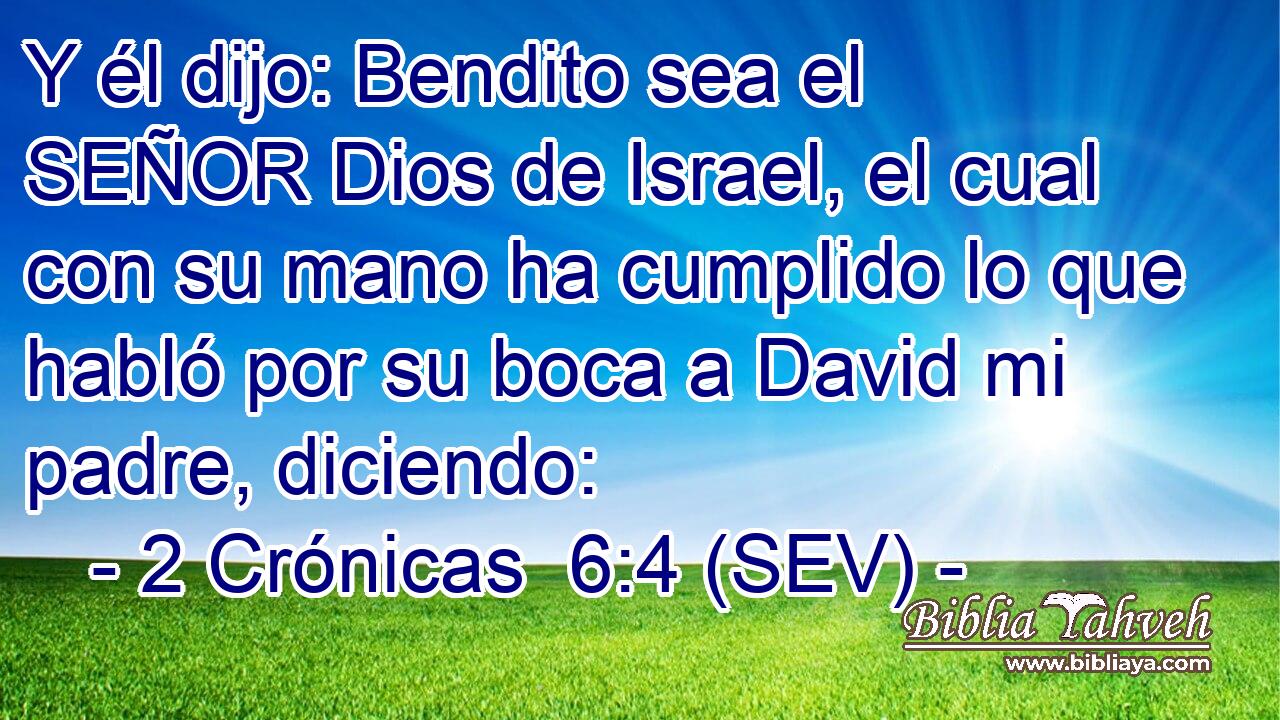 Y él dijo: Bendito sea el SEÑOR Dios de Israel, el cual con su mano ha cumplido lo que habló por su boca a David mi padre, diciendo: