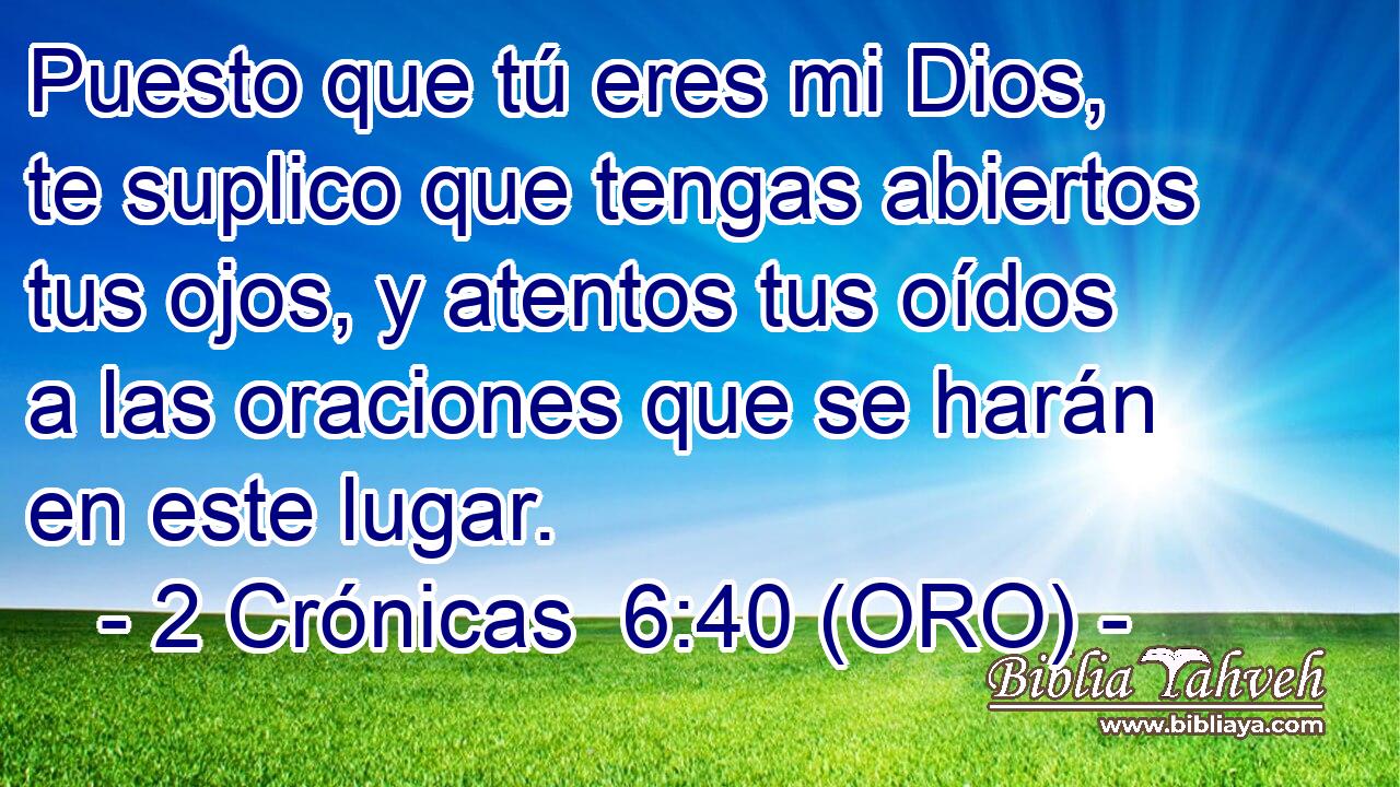 Puesto que tú eres mi Dios, te suplico que tengas abiertos tus ojos, y atentos tus oídos a las oraciones que se harán en este lugar. 