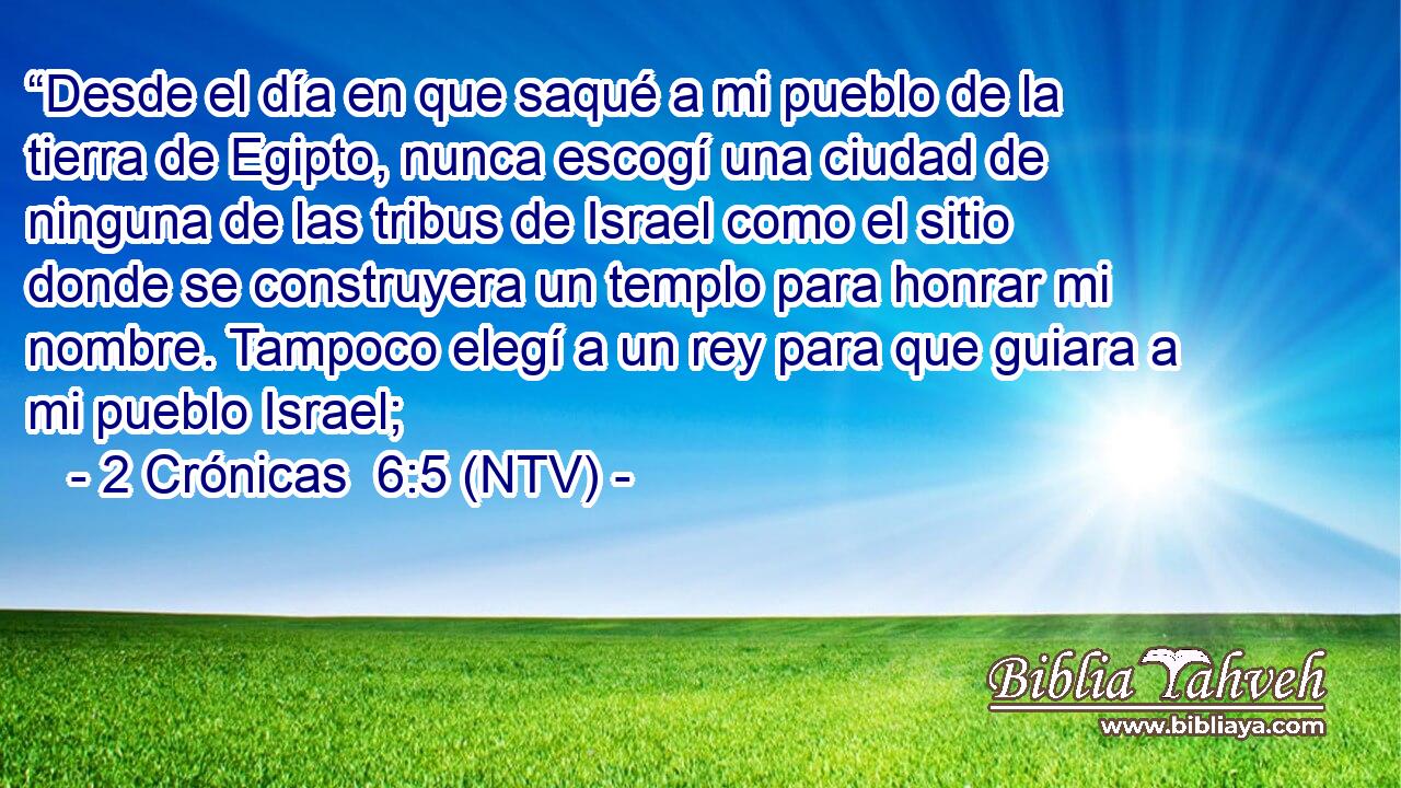 “Desde el día en que saqué a mi pueblo de la tierra de Egipto, nunca escogí una ciudad de ninguna de las tribus de Israel como el sitio donde se construyera un templo para honrar mi nombre. Tampoco elegí a un rey para que guiara a mi pueblo Israel;