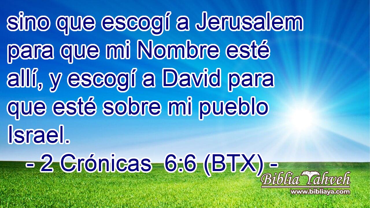 sino que escogí a Jerusalem para que mi Nombre esté allí, y escogí a David para que esté sobre mi pueblo Israel.