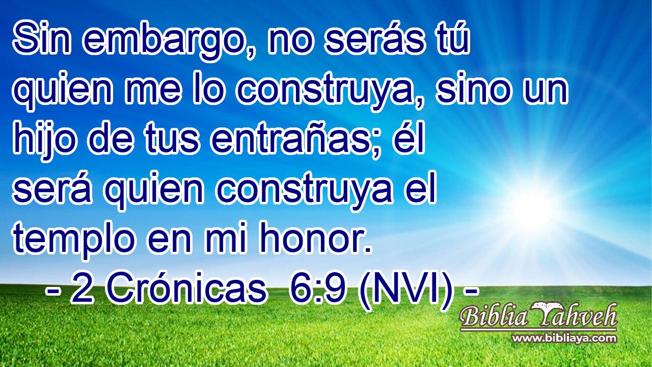  Sin embargo, no serás tú quien me lo construya, sino un hijo de tus entrañas; él será quien construya el templo en mi honor. 