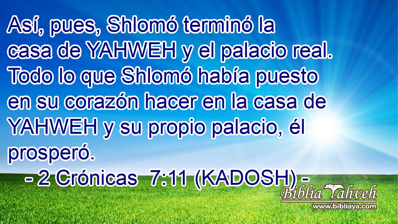  Así, pues, Shlomó terminó la casa de YAHWEH y el palacio real. Todo lo que Shlomó había puesto en su corazón hacer en la casa de YAHWEH y su propio palacio, él prosperó. 