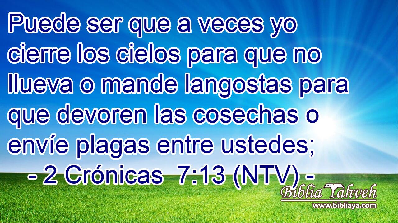 Puede ser que a veces yo cierre los cielos para que no llueva o mande langostas para que devoren las cosechas o envíe plagas entre ustedes;