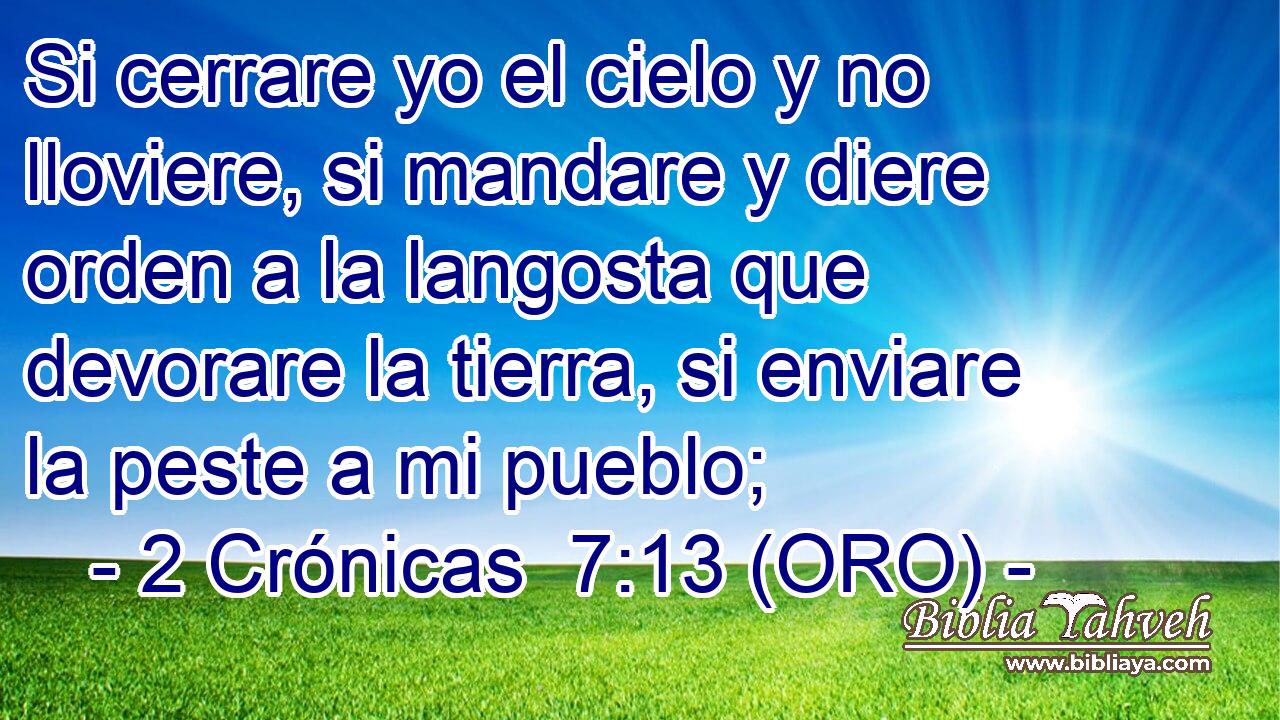  Si cerrare yo el cielo y no lloviere, si mandare y diere orden a la langosta que devorare la tierra, si enviare la peste a mi pueblo; 