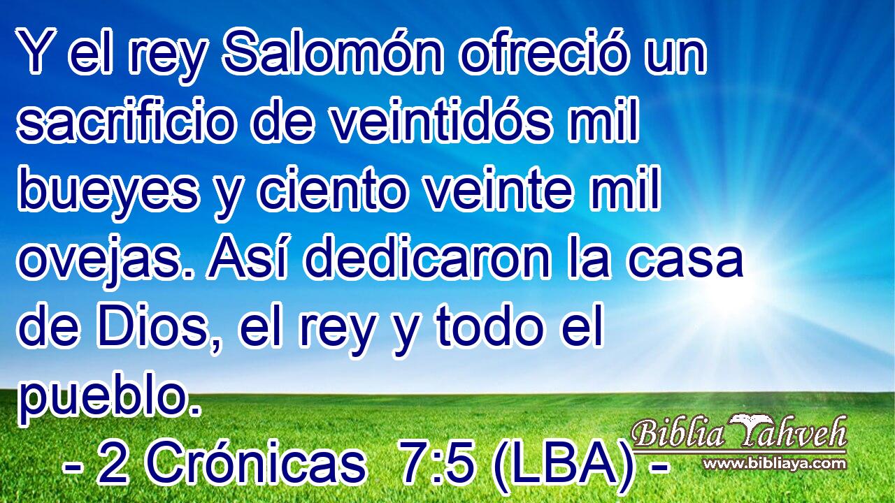 Y el rey Salomón ofreció un sacrificio de veintidós mil bueyes y ciento veinte mil ovejas. Así dedicaron la casa de Dios, el rey y todo el pueblo.