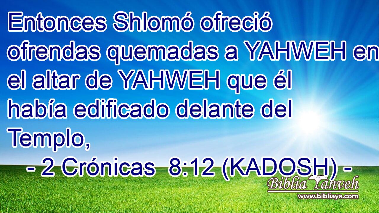  Entonces Shlomó ofreció ofrendas quemadas a YAHWEH en el altar de YAHWEH que él había edificado delante del Templo, 