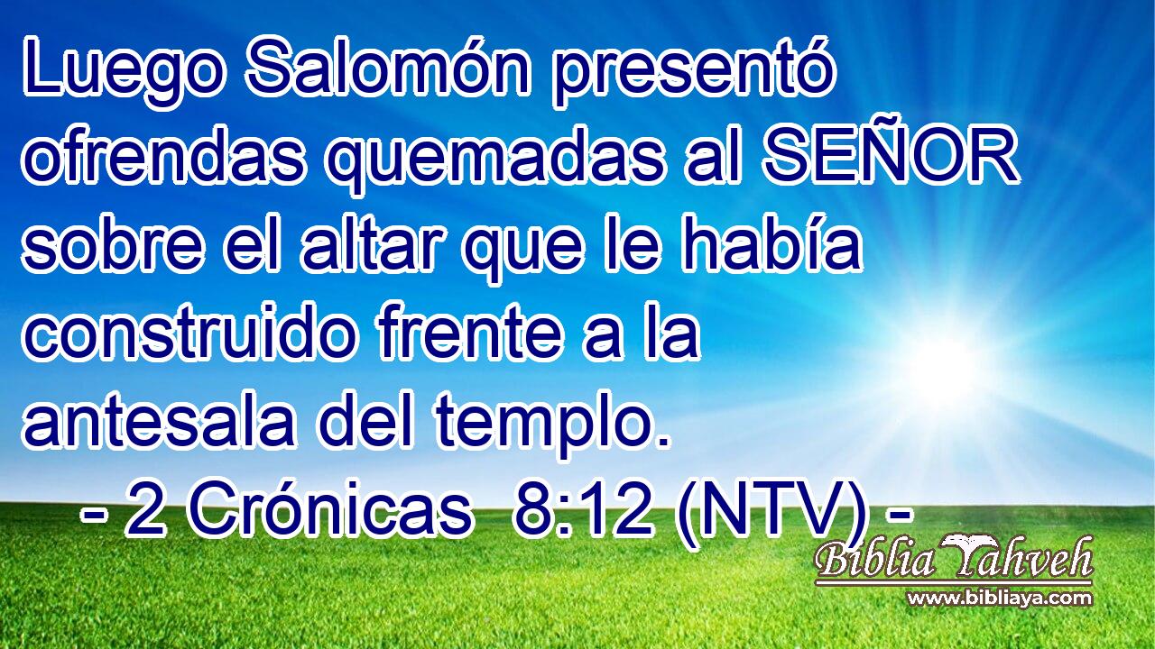 Luego Salomón presentó ofrendas quemadas al SEÑOR sobre el altar que le había construido frente a la antesala del templo.